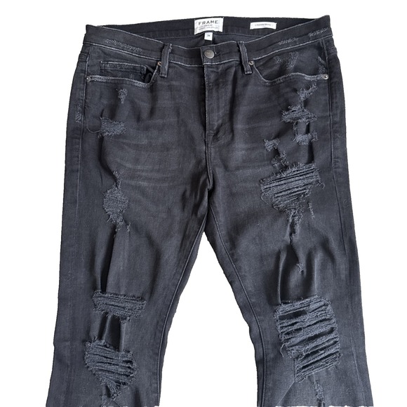 FRAME L'Homme Men's 34x33 Skinny Jeans Black Stretch Distressed Denim